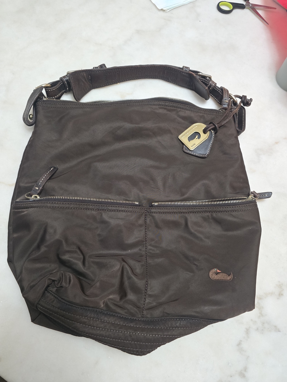 Dooney & Bourke Brown Nylon Shoulder Bag with Gold Accent